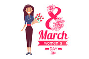 8 of March Women's Day Poster with Woman Vector