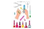 Nails Care Collection Banner Vector Illustration