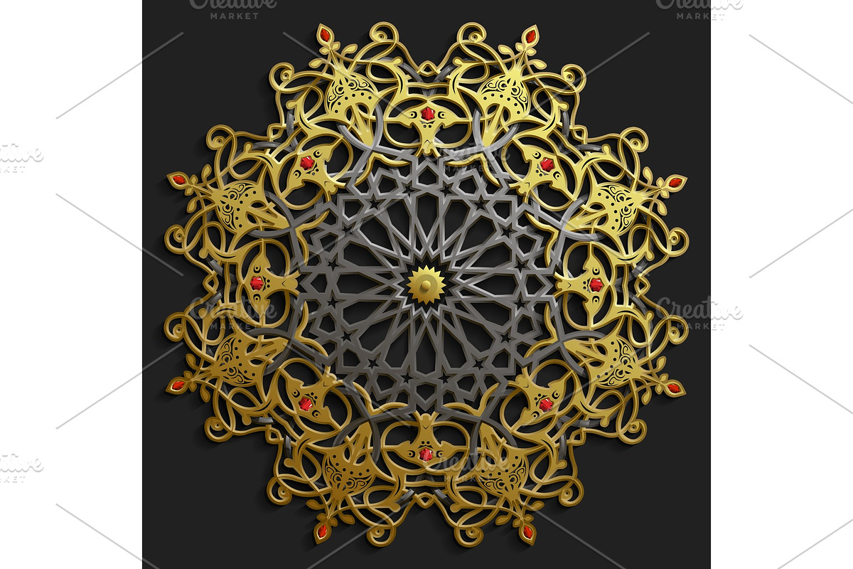 Islamic oriental pattern set, Abstract vector circle ornament collection. Vector muslim background. east ornament, indian ornament, persian motif,3D Wallpaper, banner, web design. Ramadan kareem. Gold in Textures - product preview 8