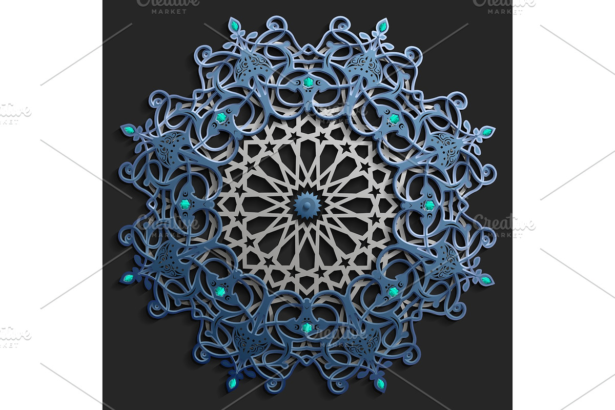 Islamic oriental pattern set, Abstract vector circle ornament collection. Vector muslim background. east ornament, indian ornament, persian motif,3D Wallpaper, banner, web design. Ramadan kareem. Blue in Textures - product preview 8