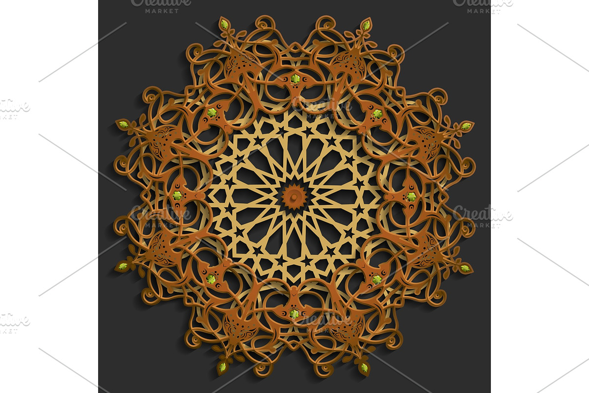 Islamic oriental pattern set, Abstract vector circle ornament collection. Vector muslim background. east ornament, indian ornament, persian motif,3D Wallpaper, banner, web design. Ramadan kareem. in Textures - product preview 8