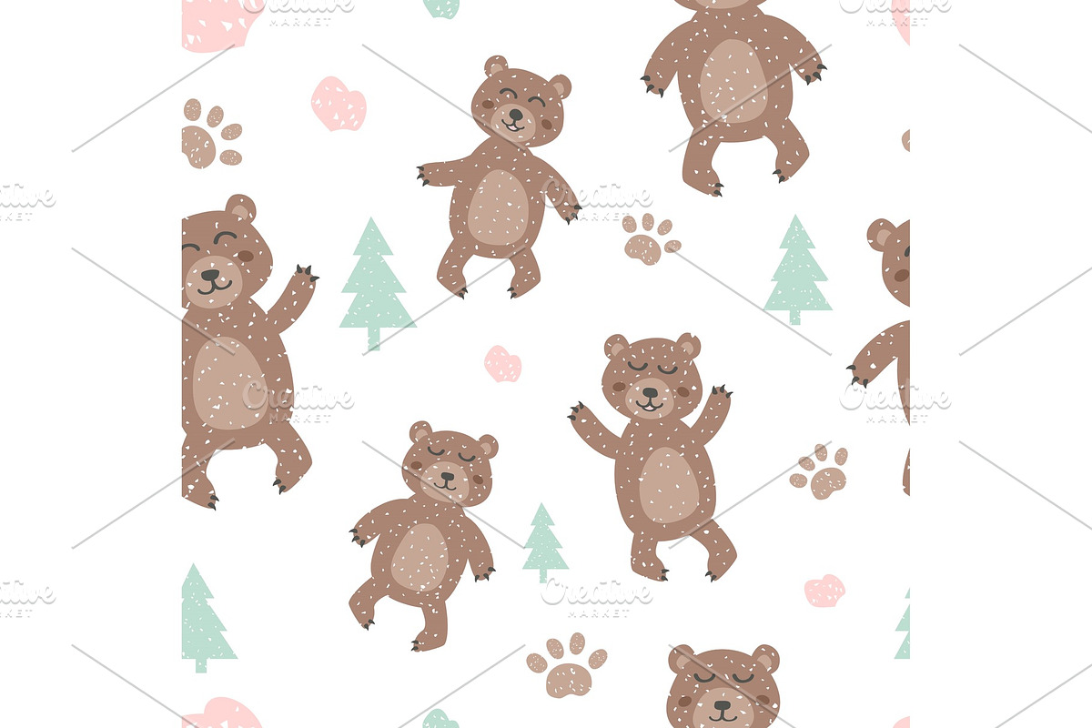Childish seamless pattern with cute bear. Creative texture for fabric in Textures - product preview 8
