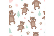 Childish seamless pattern with cute bear. Creative texture for fabric