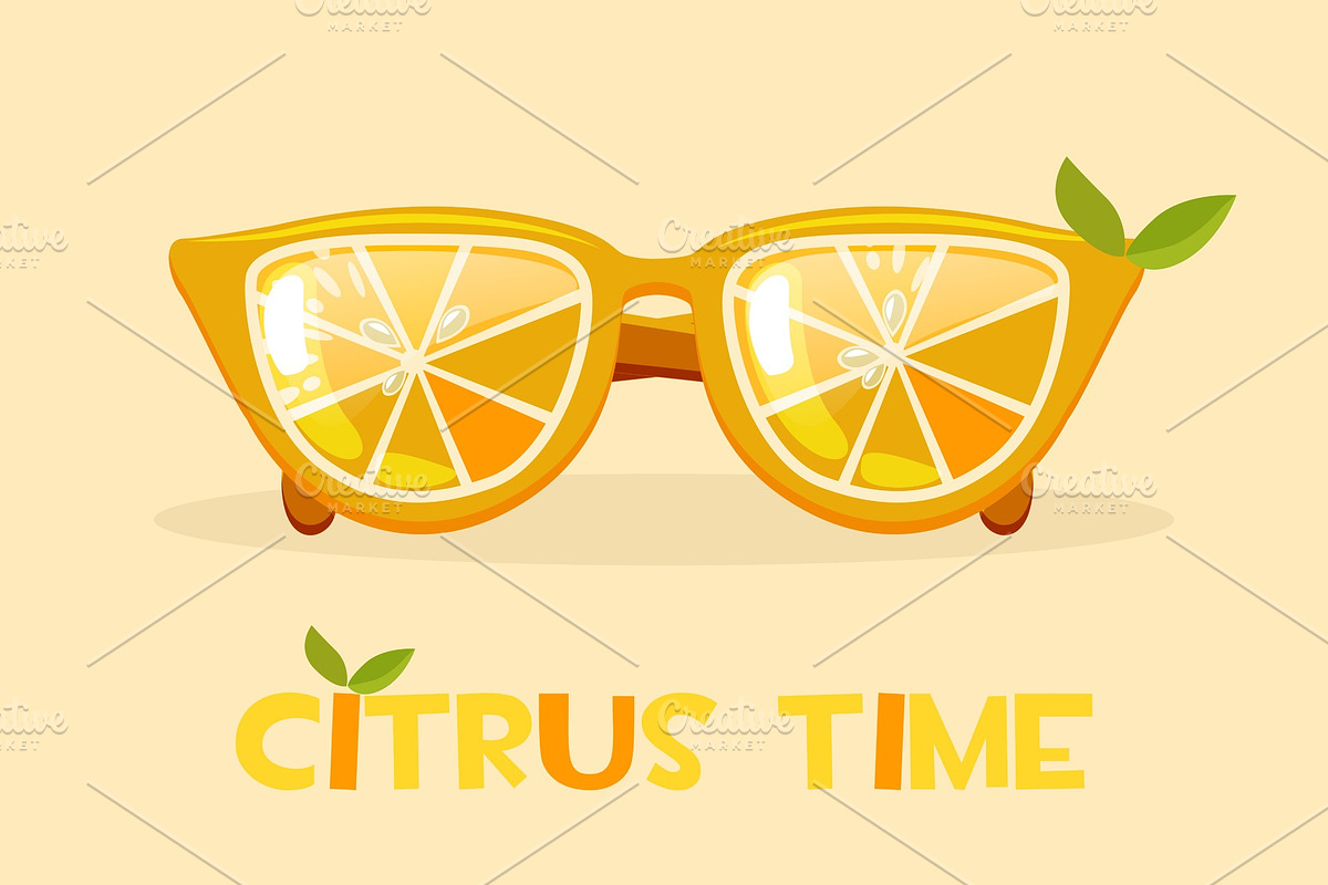 Citrus orange glasses. Hello Summer time, vector illustration in Objects - product preview 8