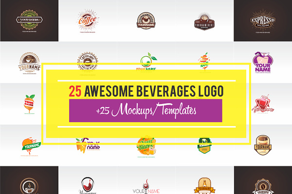25 Awesome Beverages Logo + Mockups