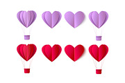 Vector valentines origami heart symbols set