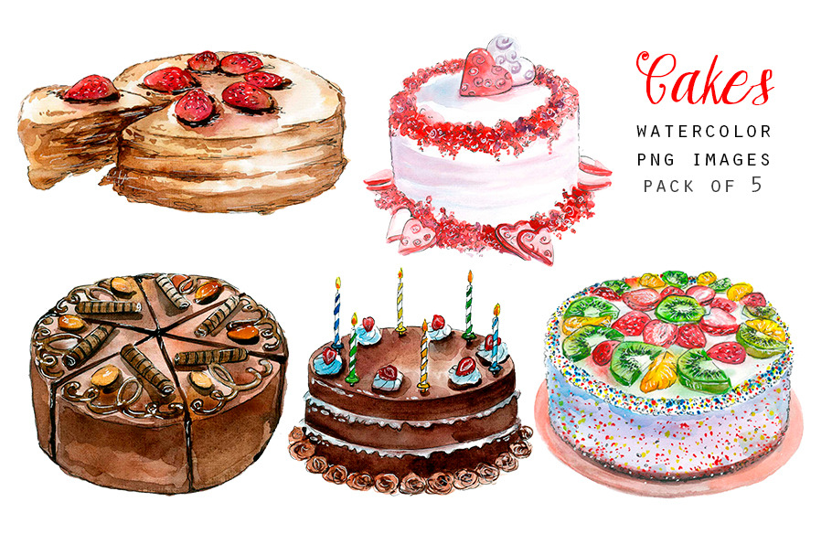 Watercolor cakes clipart