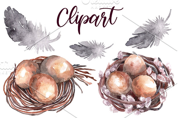 Watercolor Easter set with bunnies in Textures - product preview 3