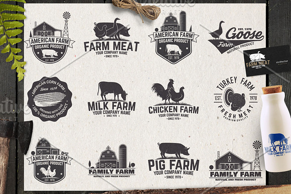 Vintage Farm Badges and Labels in Logo Templates - product preview 1