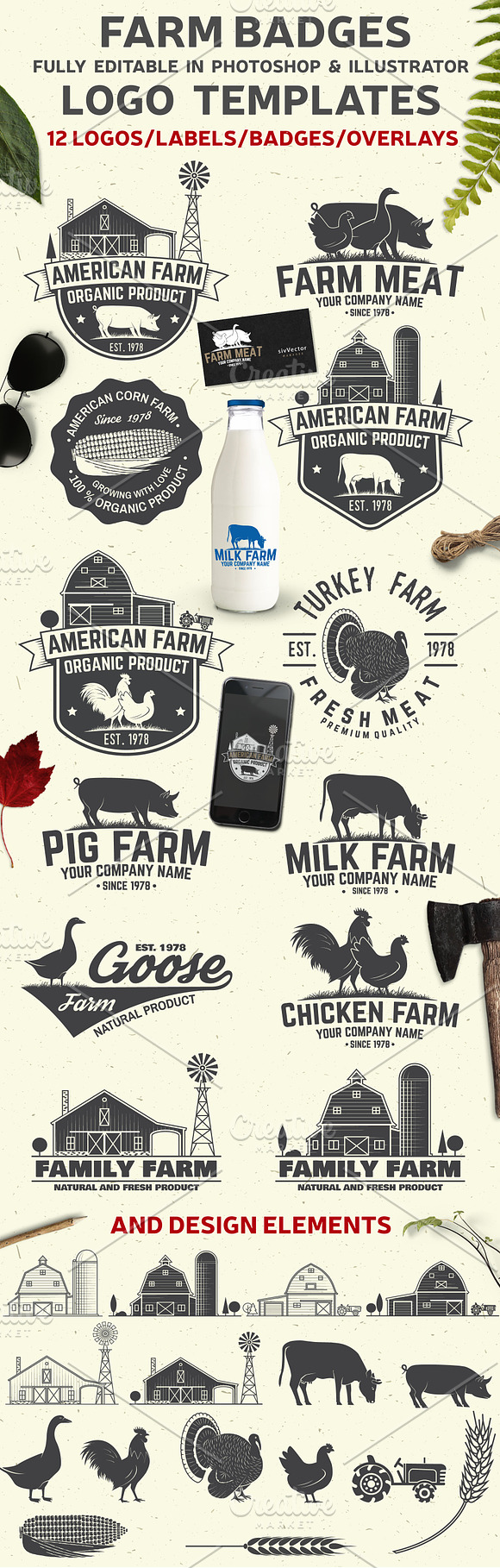 Vintage Farm Badges and Labels in Logo Templates - product preview 5