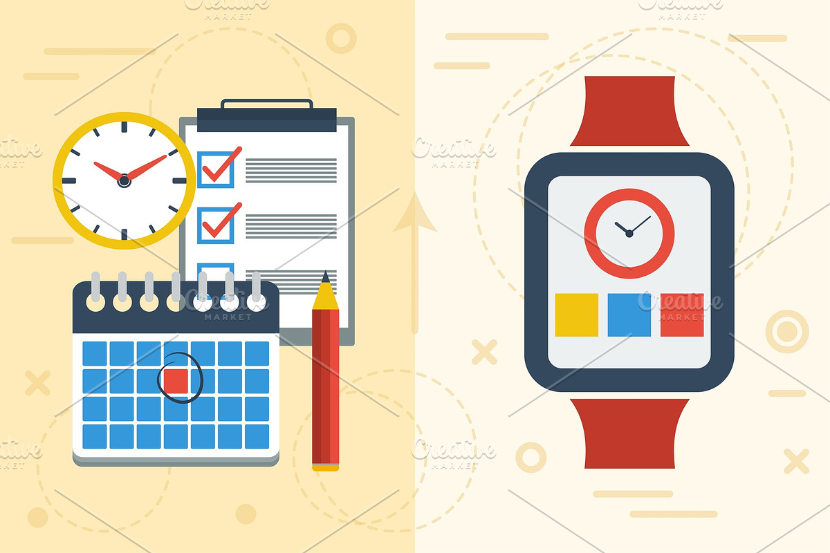 Time planning with app on smart watch and paper in Illustrations - product preview 8