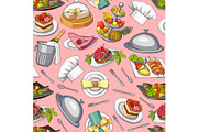 Vector hand drawn restaurant or room service elements pattern or background