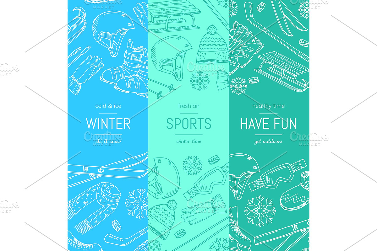 Vector hand drawn winter sports equipment and attributes vertical banner templates in Graphics - product preview 8