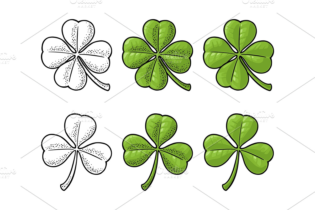 Good luck four and three leaf clover. Vintage vector engraving in Illustrations - product preview 8