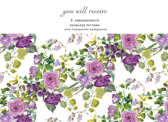 Watercolor Mauve Roses Clipart in Illustrations - product preview 2