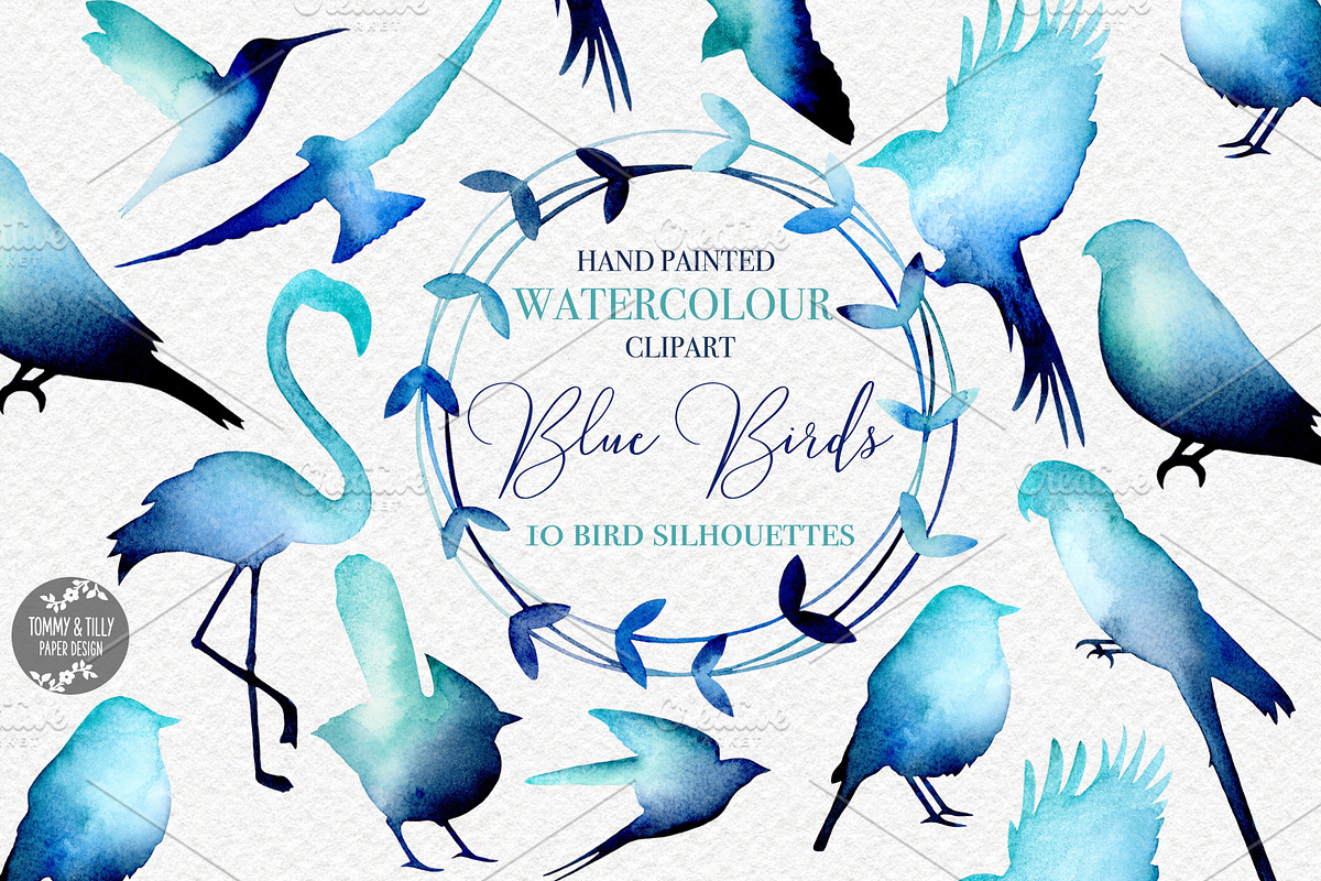 Bird Silhouettes Watercolour Clipart in Illustrations - product preview 8