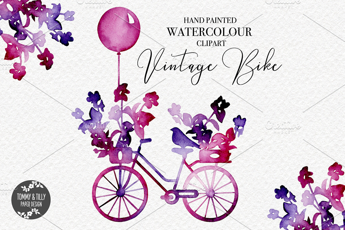 Vintage Bike - Watercolour Clip art in Illustrations - product preview 8