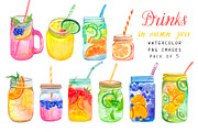 Watercolor drinks in mason jars