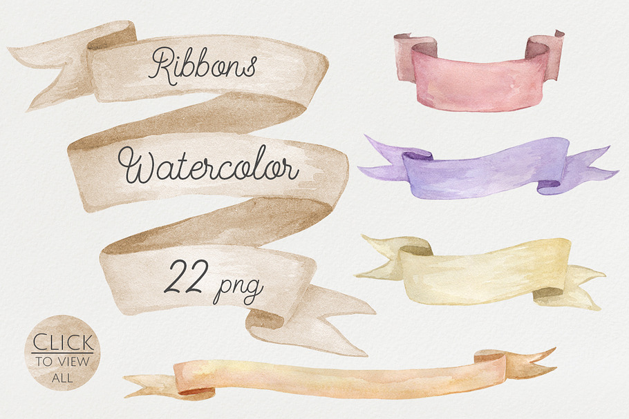 Watercolor ribbons set
