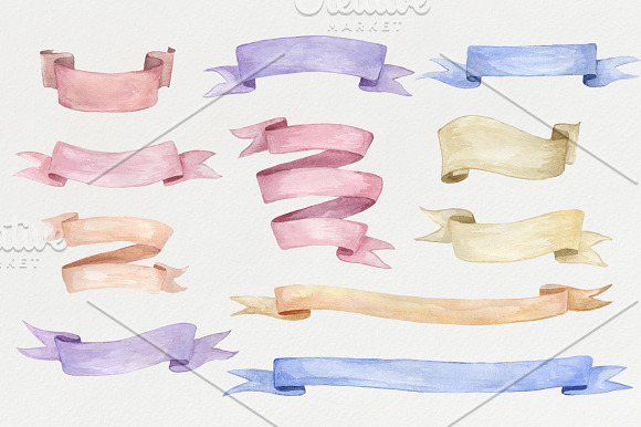 Watercolor ribbons set in Illustrations - product preview 1