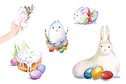Easter bunny watercolor clipart set