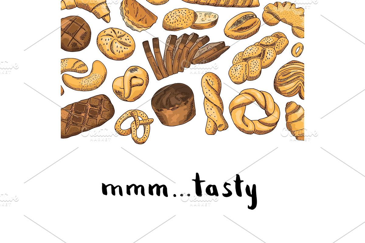 Vector hand drawn colored bakery elements illustration in Graphics - product preview 8