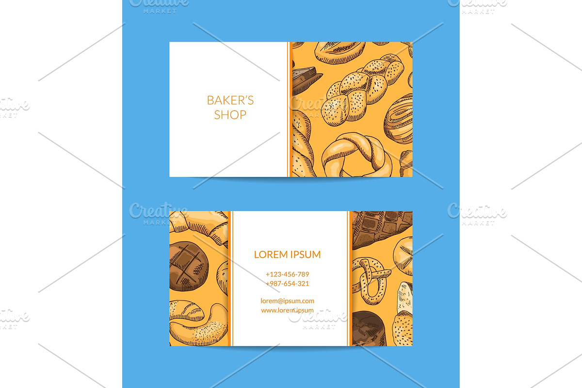 Vector business card template for shop, delivery with hand drawn bakery in Graphics - product preview 8