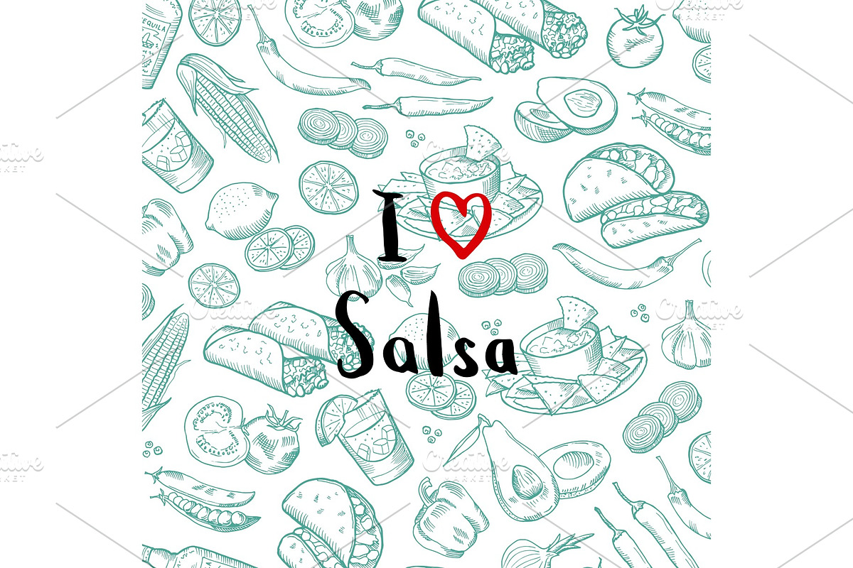 Vector sketched mexican food elements background with lettering in Graphics - product preview 8