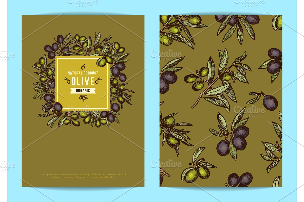 Vector card or flyer template with hand drawn olive branches in Graphics - product preview 8