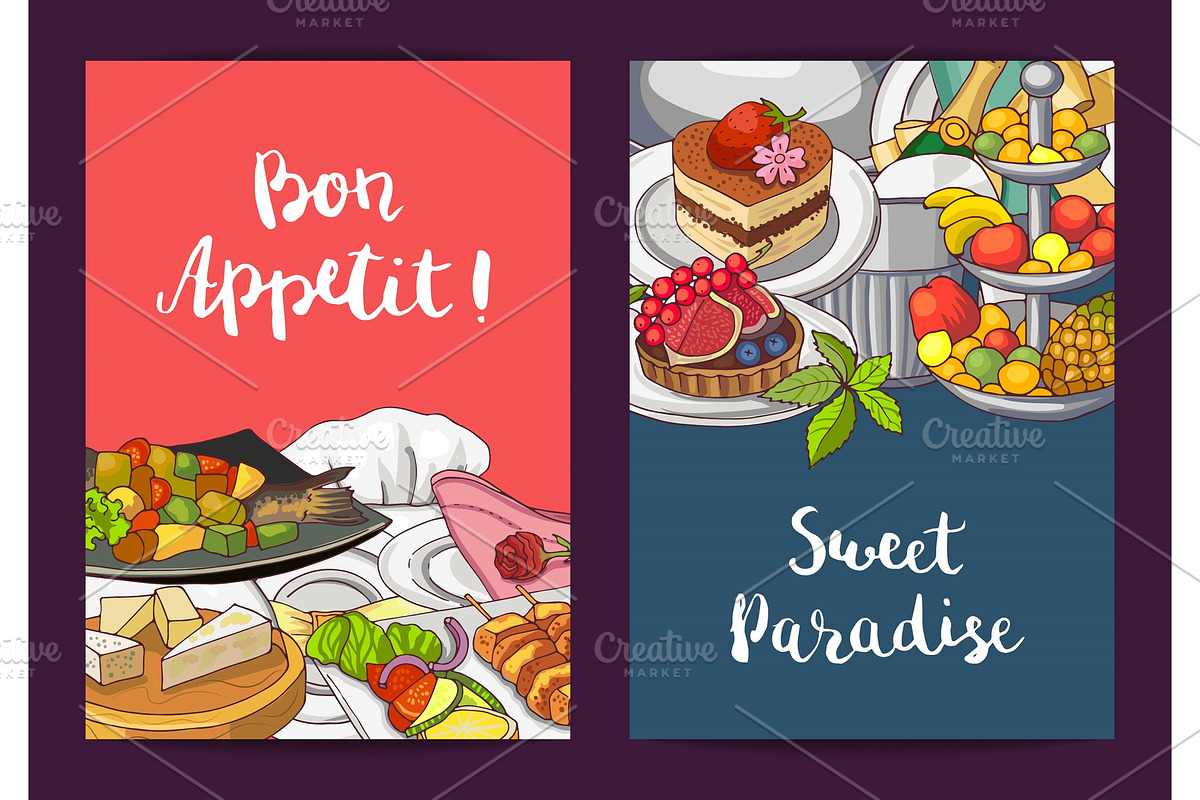 Vector card or flyer templates with hand drawn restaurant in Graphics - product preview 8