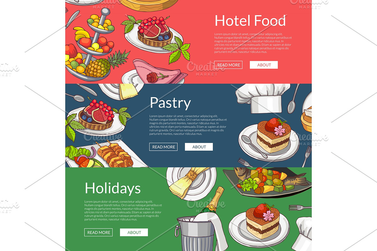 Vector web banner templates with hand drawn restaurant in Graphics - product preview 8