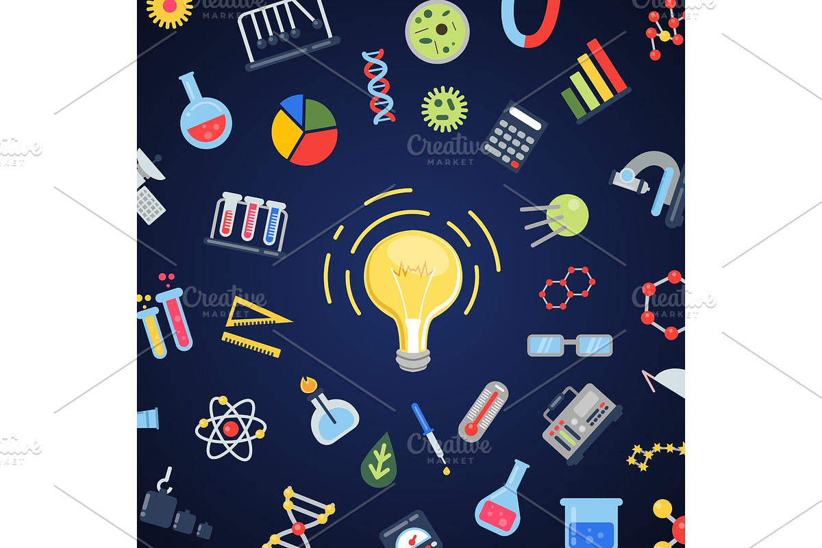 Vector flat style science icons lightbulb concept in Graphics - product preview 8