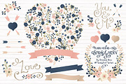 Navy & Blush Floral Heart & Banner