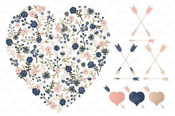 Navy & Blush Floral Heart & Banner in Illustrations - product preview 2