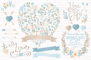 Soft Blue Floral Heart & Banners