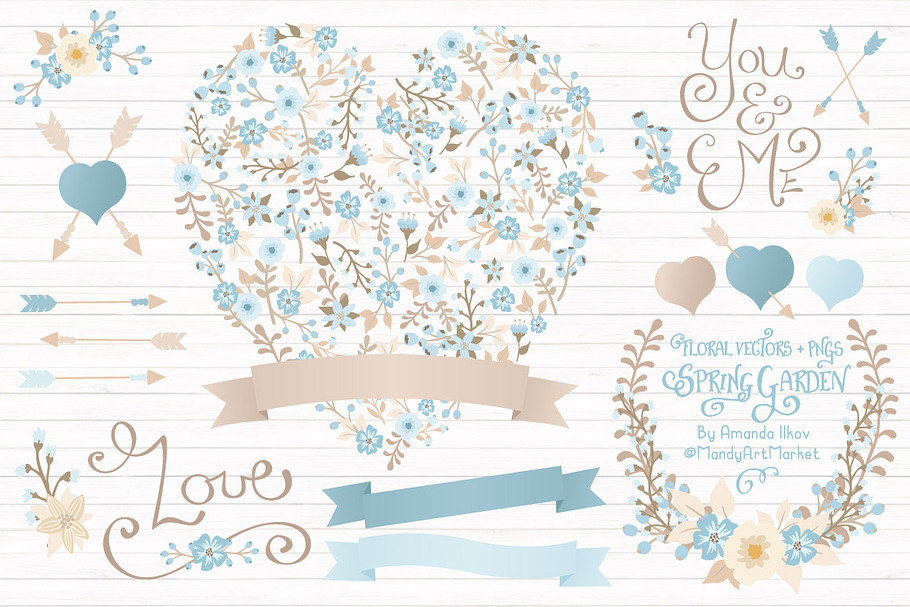 Soft Blue Floral Heart & Banners