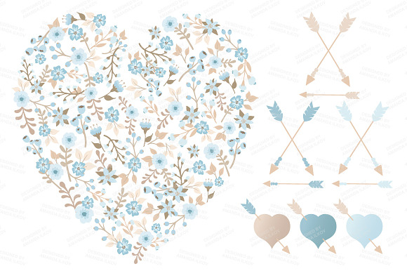 Soft Blue Floral Heart & Banners in Illustrations - product preview 2