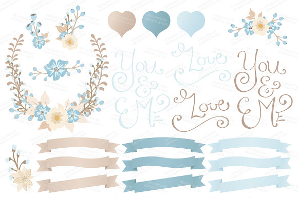Soft Blue Floral Heart & Banners in Illustrations - product preview 3