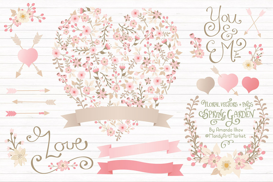 Soft Pink Floral Heart & Banners