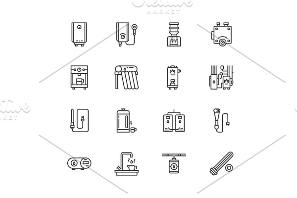 Water Heaters Line Icons