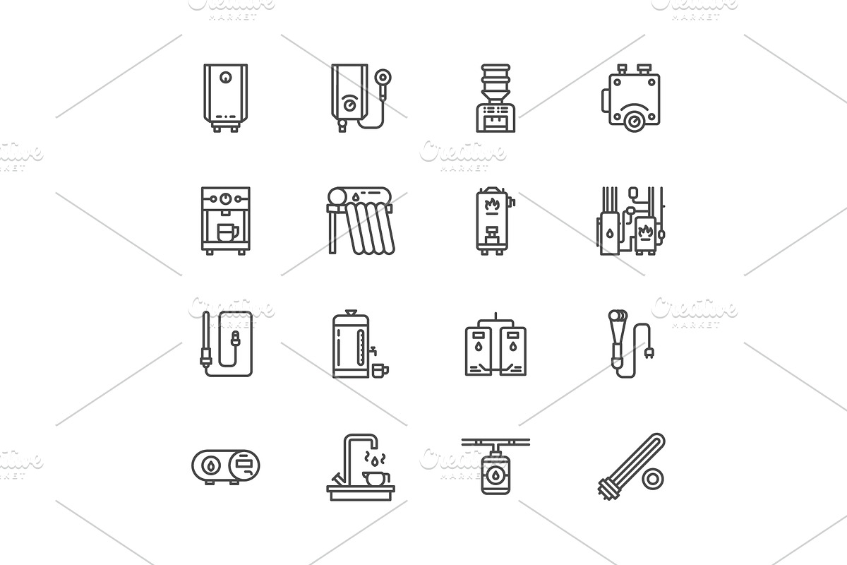 Water Heaters Line Icons in Graphics - product preview 8