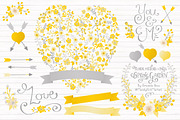 Sunny Yellow Floral Heart & Banners