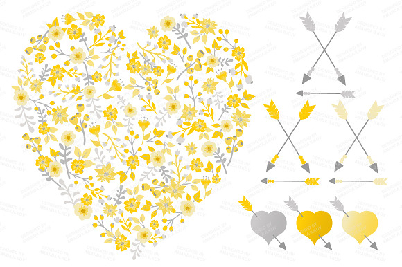 Sunny Yellow Floral Heart & Banners in Illustrations - product preview 2