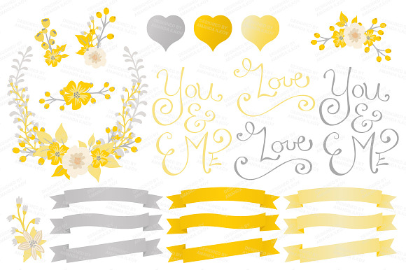 Sunny Yellow Floral Heart & Banners in Illustrations - product preview 3