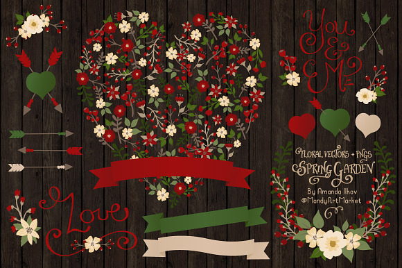 Christmas Floral Heart Vectors in Illustrations - product preview 1