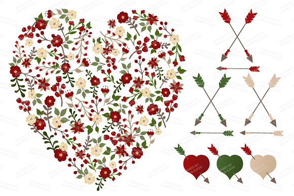 Christmas Floral Heart Vectors in Illustrations - product preview 2