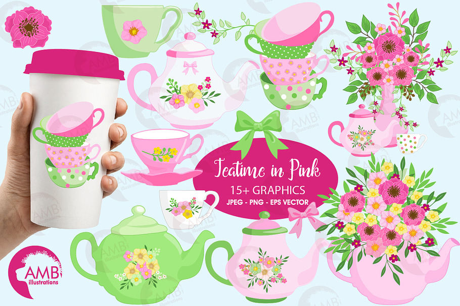 Tea Time Clipart, AMB-1960 in Illustrations - product preview 8