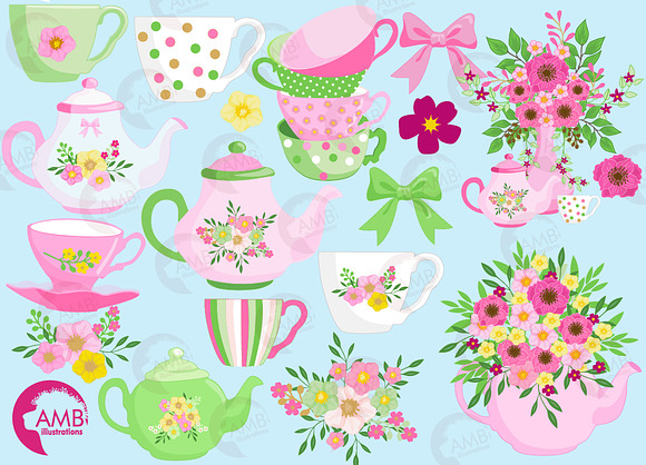 Tea Time Clipart, AMB-1960 in Illustrations - product preview 2