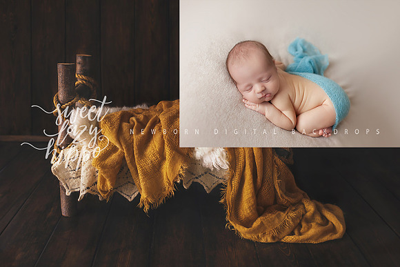 Vintage Wooden Bed. Newborn Backdrop in Add-Ons - product preview 4