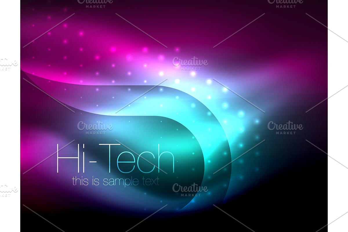 Glittering neon glowin wave, techno modern art abstract background, magical shiny template in Textures - product preview 8